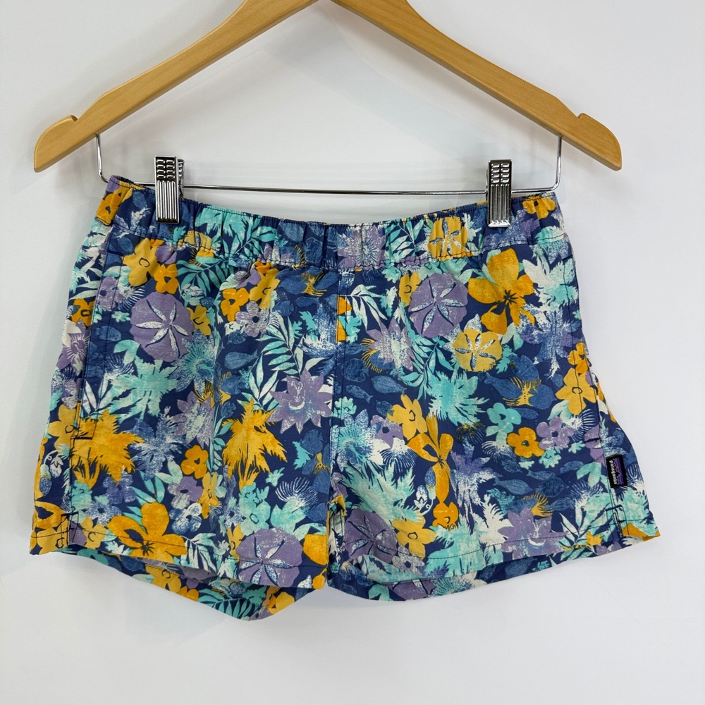 Patagonia Barely Baggies Shorts Womens M Blue Tropical Floral Fish 57041 SP16